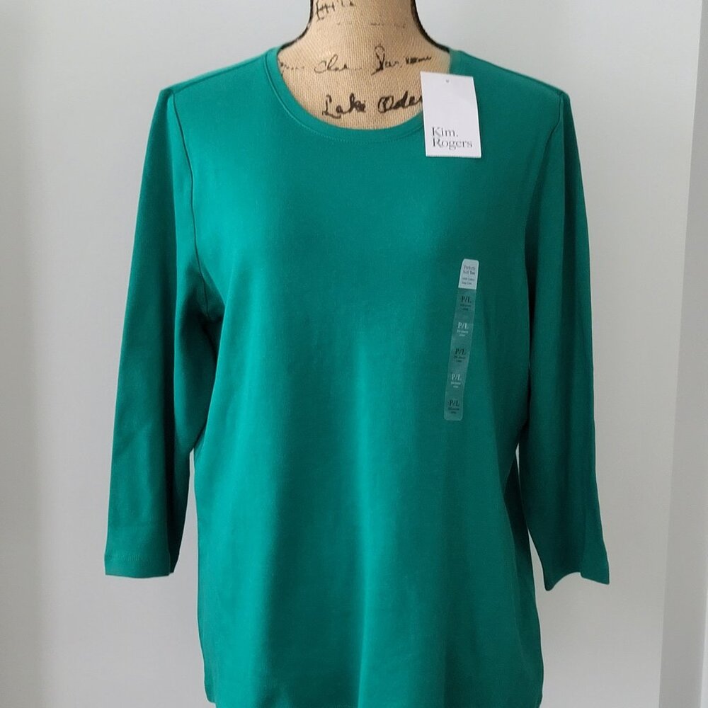 Kim Rogers Green Perfectly Soft 100% Cotton T-Shirt Petite large NWT
